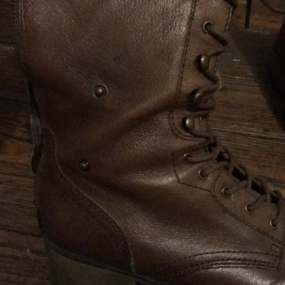 Steve Madden Lace Up Combat Boots Brown Leather - Picture 3 of 7